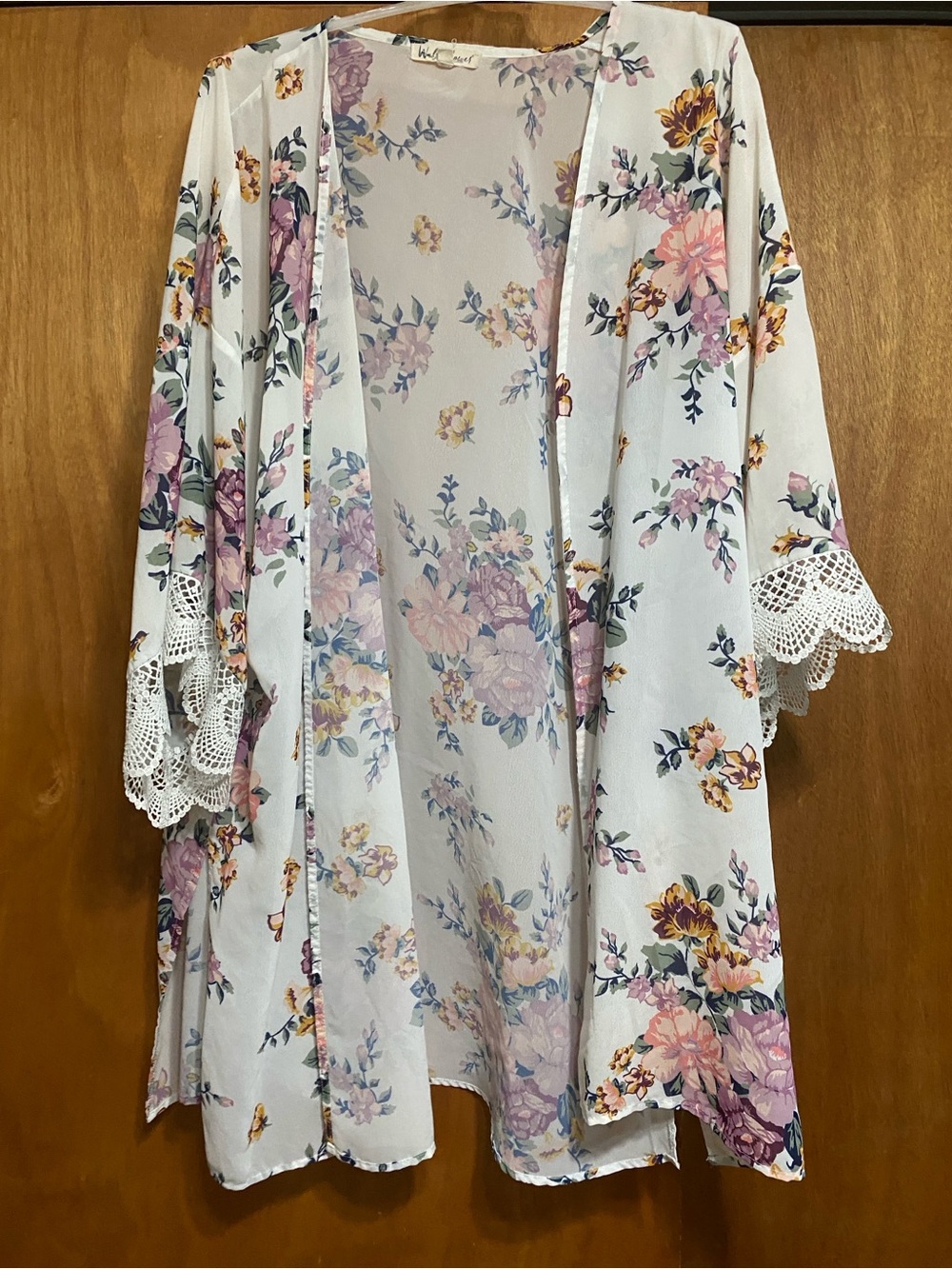 Wallflower Floral Lightweight Open Front Top in Cream, Blue and Yellow